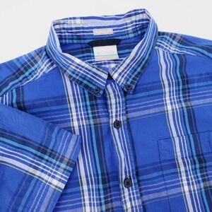 Columbia Sportswear Blue Plaid Short Sleeve‎ Button Up Shirt Regular Fit Mens M